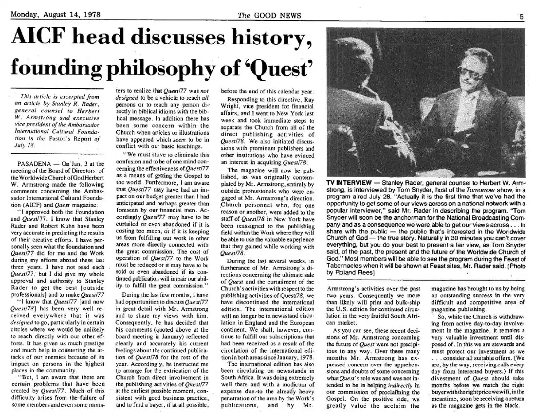 AICF head discusses history, founding philosophy, GN, 14Aug1978